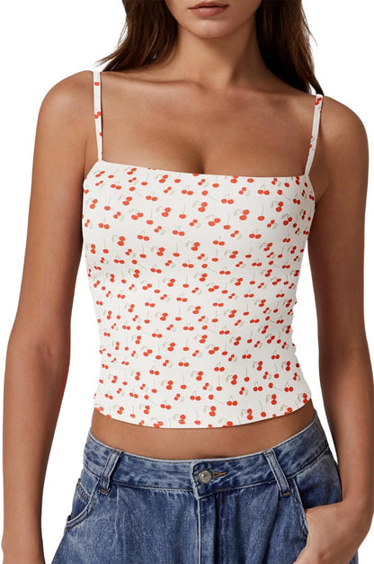 Hugmecurve Women's Double Lined Basic Tank Top Adjustable Spaghetti Straps Sleeveless Camisole Shirts