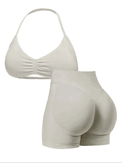New Women's Sporty Yoga Set, High-Waist Tight-Fitting Shorts and Tank Top