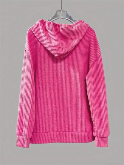 Button-Front Drawstring Hoodie