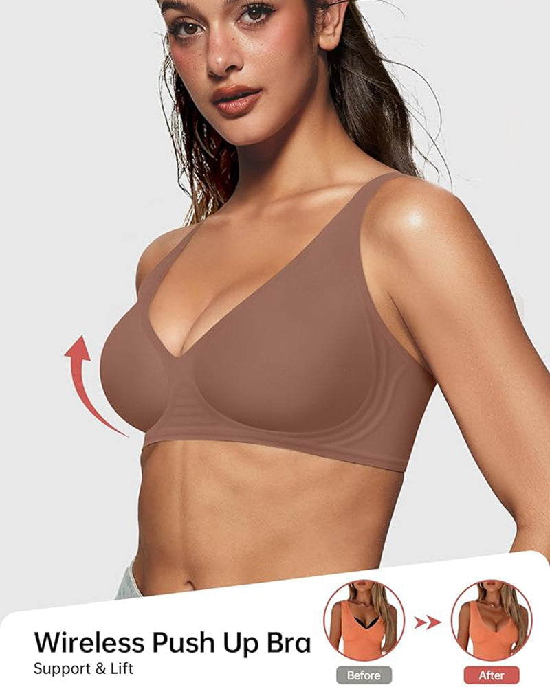 hugmecurve Seamless Deep V Push-Up Wireless Bra Truekind Convertible Strapless Bandeau Bra with Wireless Comfort, Anti-Slip Grip & Removable Straps