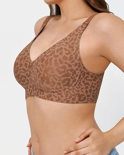 Hugmecurve Wireless Leopard V-Neck Contour Bra