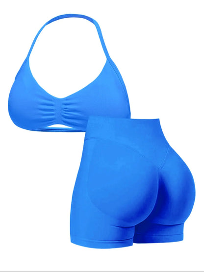 New Women's Sporty Yoga Set, High-Waist Tight-Fitting Shorts and Tank Top