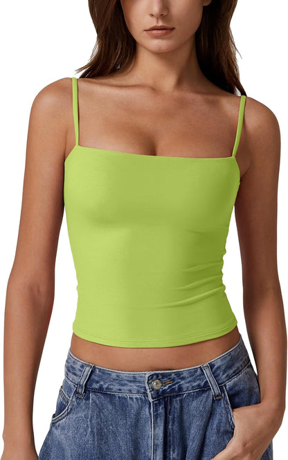 Hugmecurve Women's Double Lined Basic Tank Top Adjustable Spaghetti Straps Sleeveless Camisole Shirts