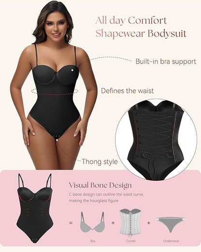 Back Lace-up Thong Seamless Shapewear Bodysuit