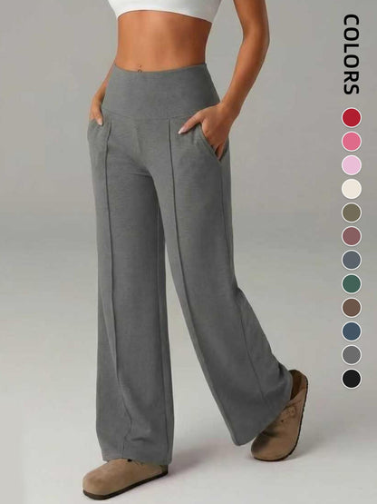 Women's Plain Loose Straight Leg Pants, Wide Leg High Waist Sporty Casual Sweatpants with Pockets