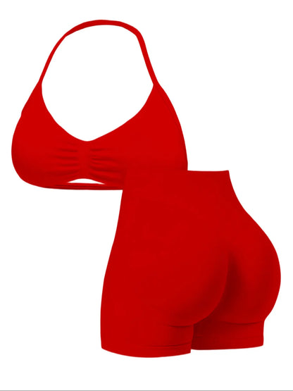 New Women's Sporty Yoga Set, High-Waist Tight-Fitting Shorts and Tank Top