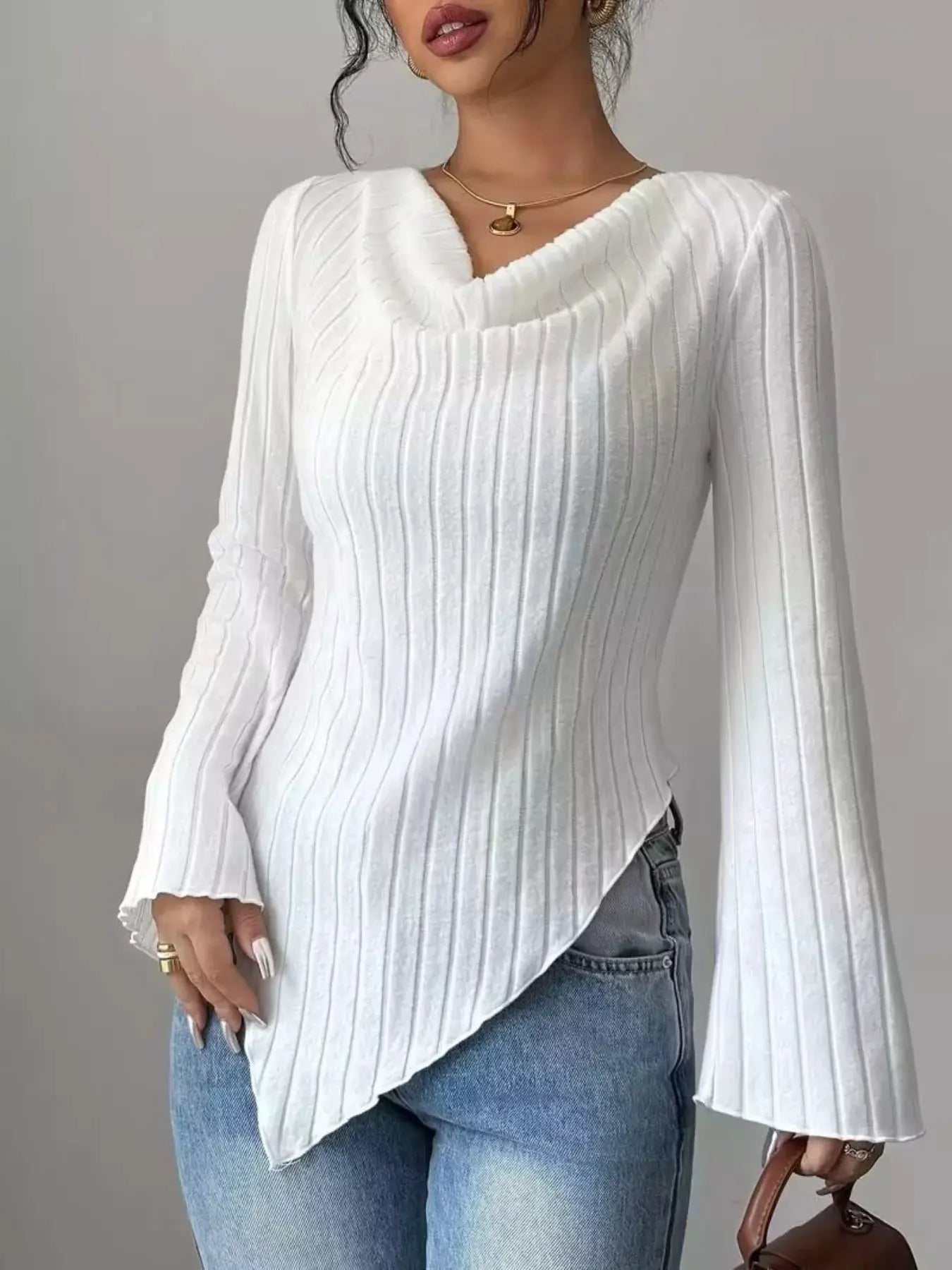 Cowl Neck Ribbed Knit Top | Partner Labels Selection