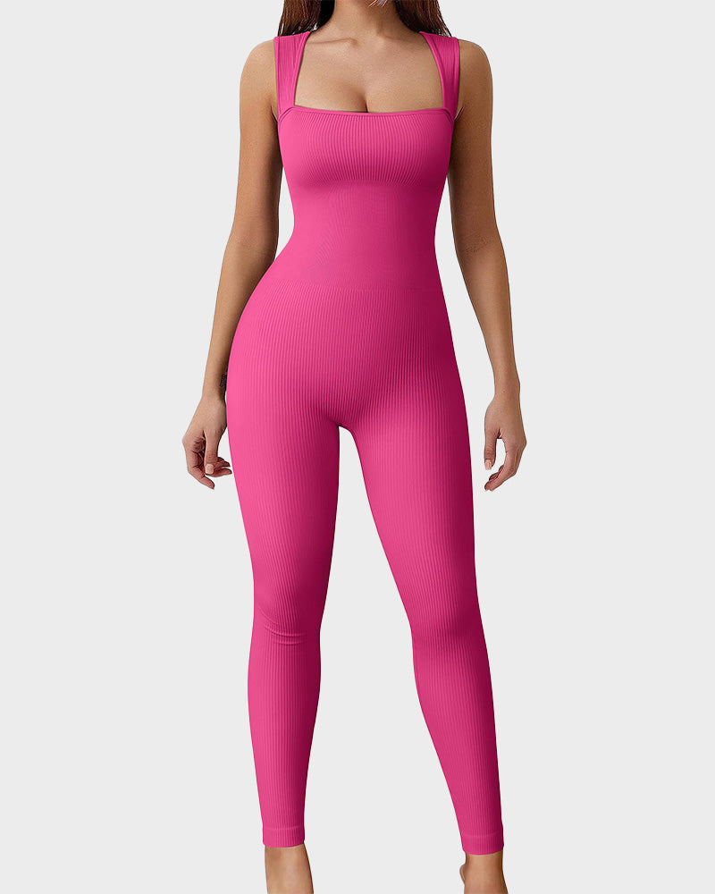 Hugmecurve® Ribbed Square Neck Sleeveless Workout Jumpsuit