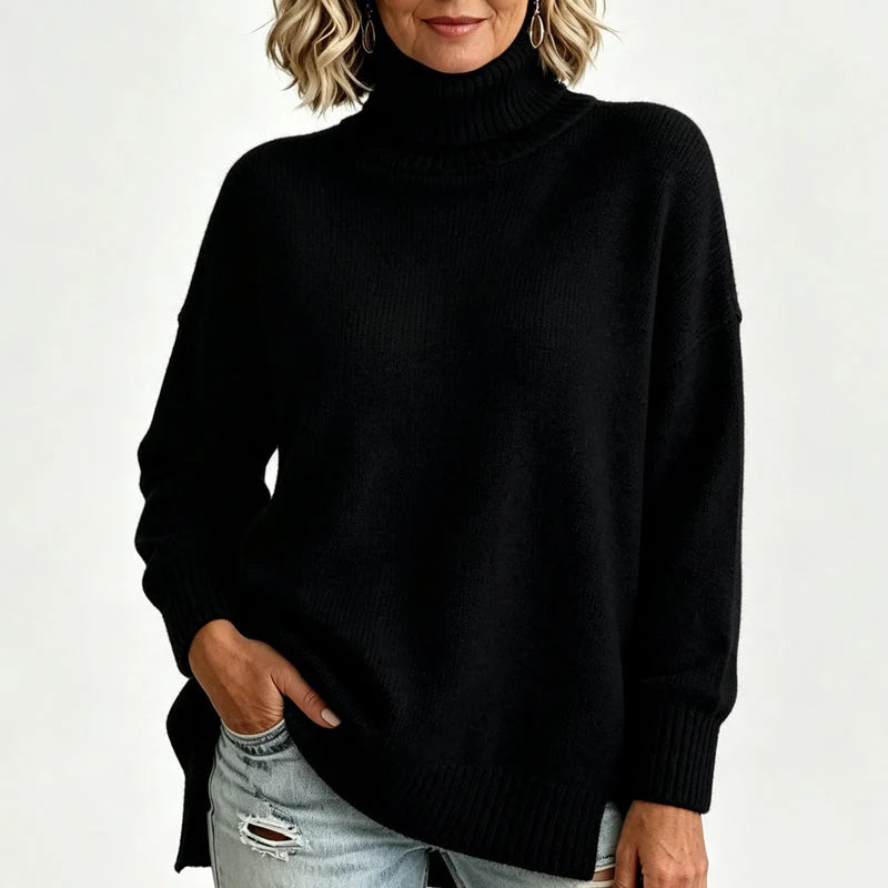 🧶 Relaxed Ribbed Fit, Easy Side-Slit Style | Women's Turtleneck Sweater