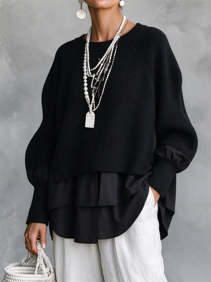 Chic Layered-Look Ribbed Knit Pullover