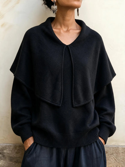 Elegant Layered Shawl Collar Knit Pullover