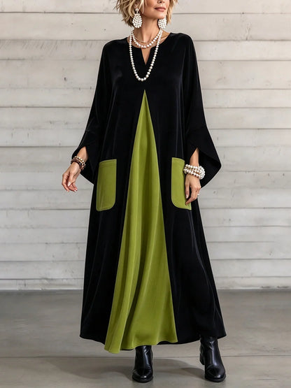 Elegant Artistic Cut Color-block Velvet Dress