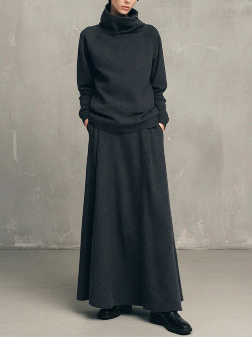 High Cowl Neck Sweatshirt & A-Line Skirt Set
