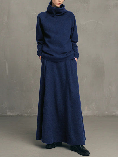 High Cowl Neck Sweatshirt & A-Line Skirt Set