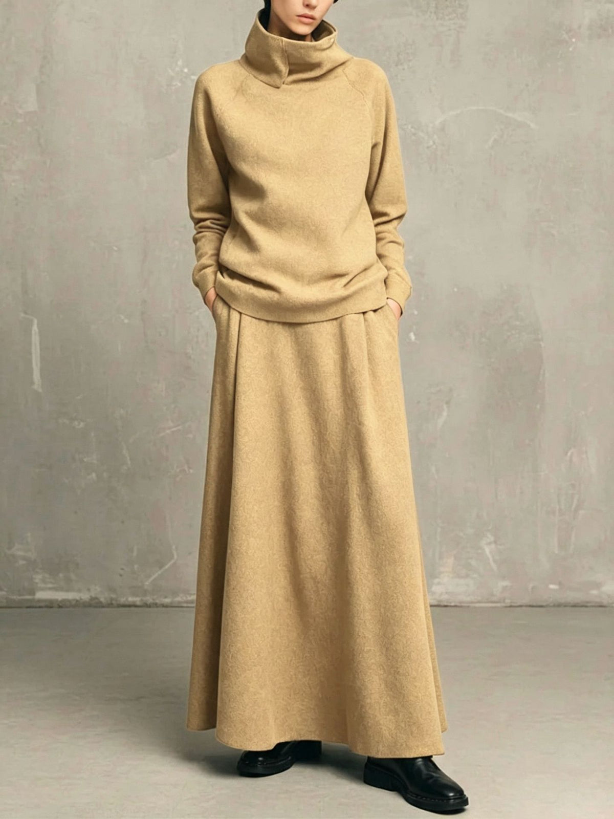 High Cowl Neck Sweatshirt & A-Line Skirt Set