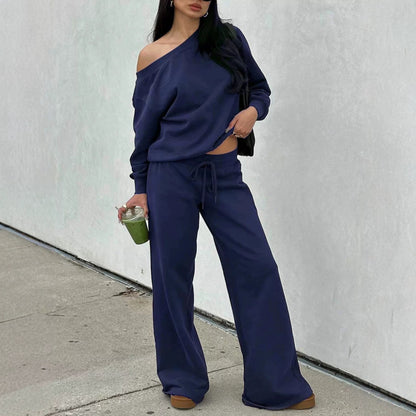 One-Shoulder Sweatshirt & Wide-Leg Pants Set