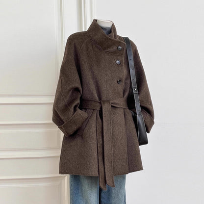 High Collar Belted Double-Breasted Coat