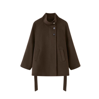 High Collar Belted Double-Breasted Coat