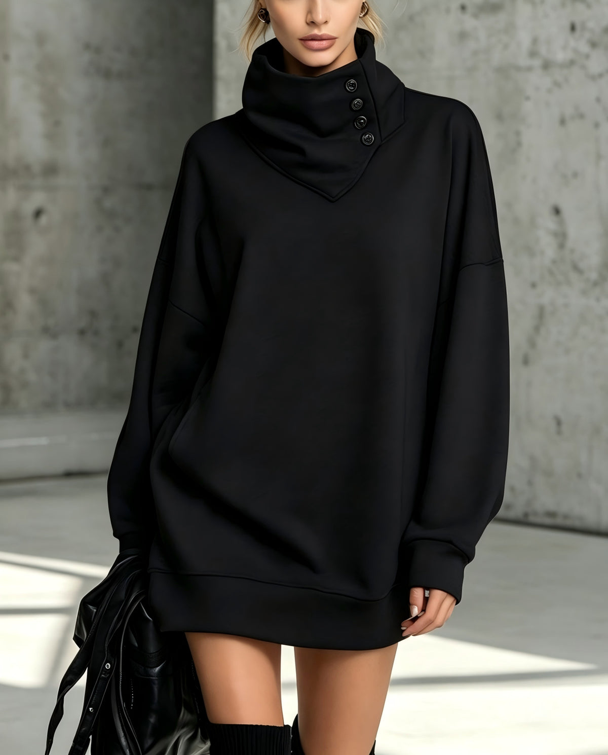 High Cowl Neck Sweatshirt Dress