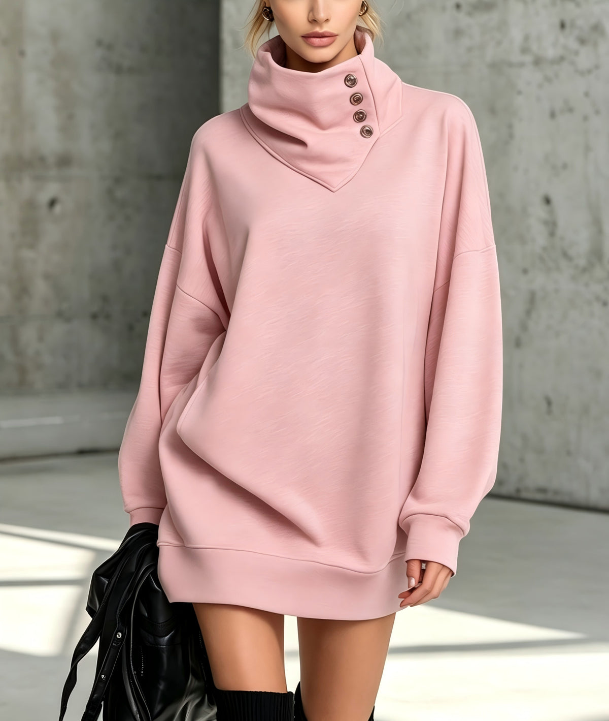 High Cowl Neck Sweatshirt Dress