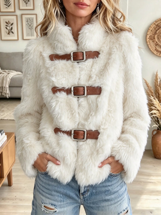 Women's Buckle Strap Fux Fur Short Coat（Free Shipping on 1 Piece）