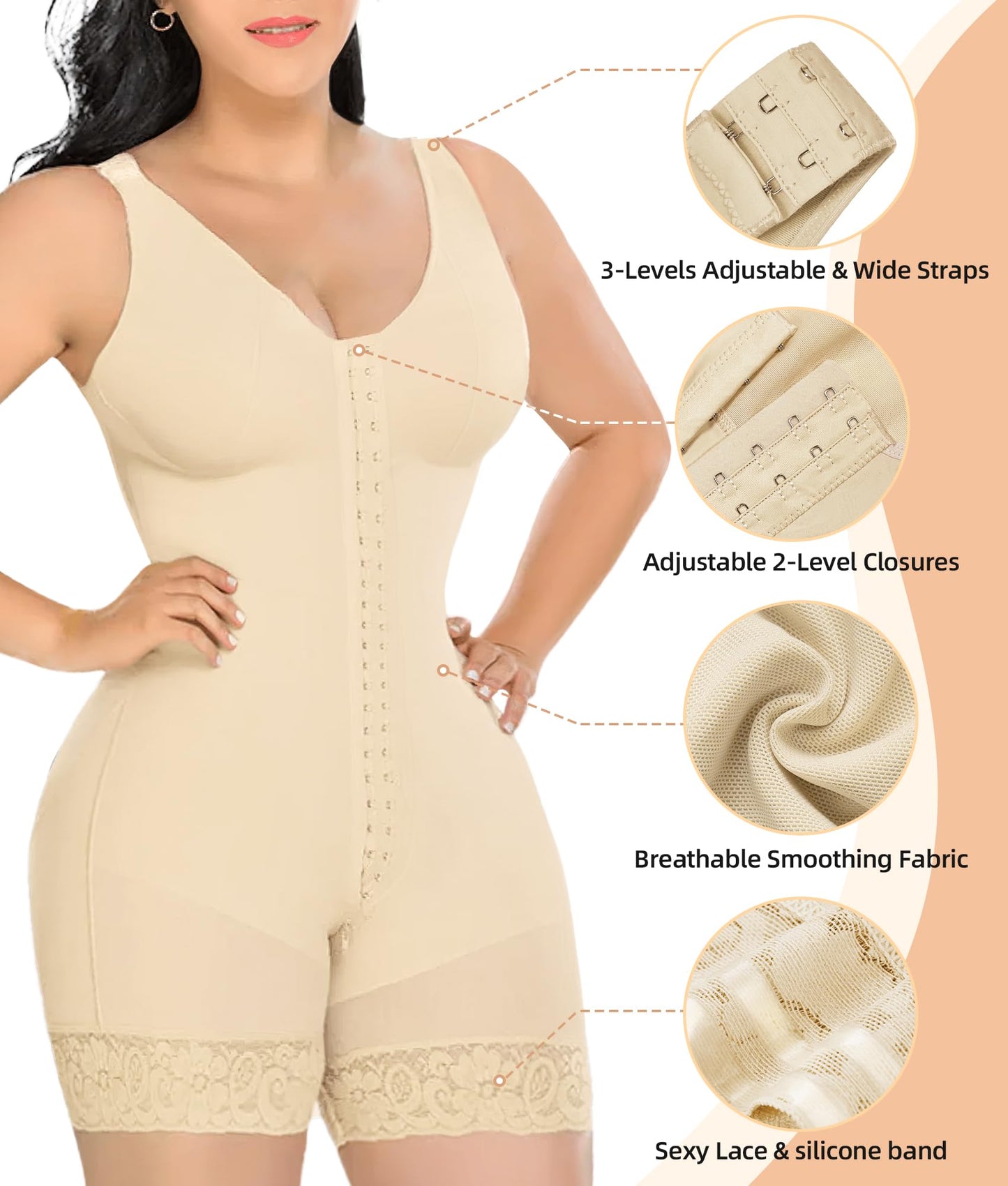 Hugmecurve® Fajas Colombianas Shapewear for Women Tummy Control Post Surgery Full Body Shaper Butt Lifter with Zipper Crotch
