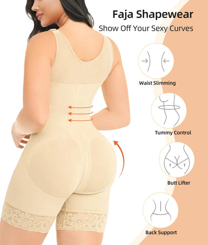 Hugmecurve® Fajas Colombianas Shapewear for Women Tummy Control Post Surgery Full Body Shaper Butt Lifter with Zipper Crotch
