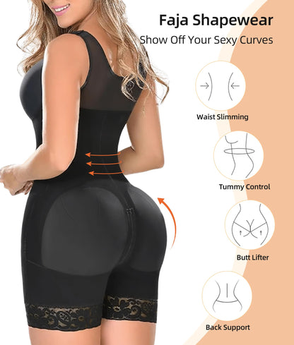Hugmecurve® Fajas Colombianas Shapewear for Women Tummy Control Post Surgery Full Body Shaper Butt Lifter with Zipper Crotch