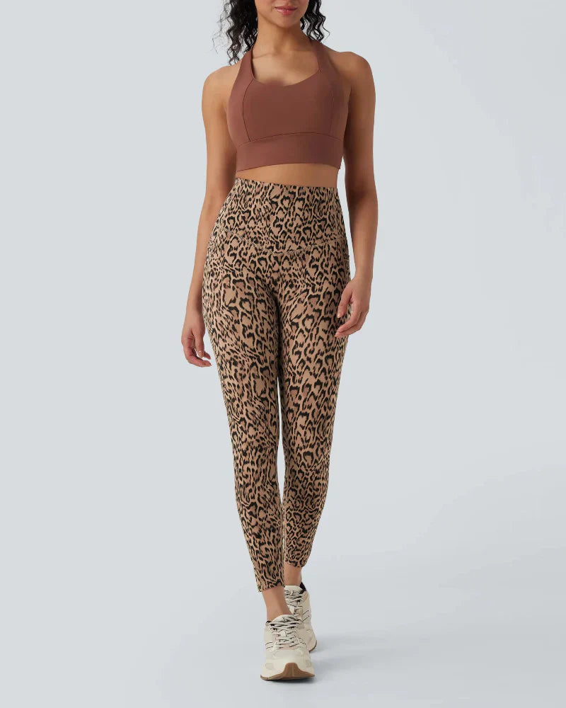 Leopard High Waisted Tummy Control Workout Leggings with Side Pockets