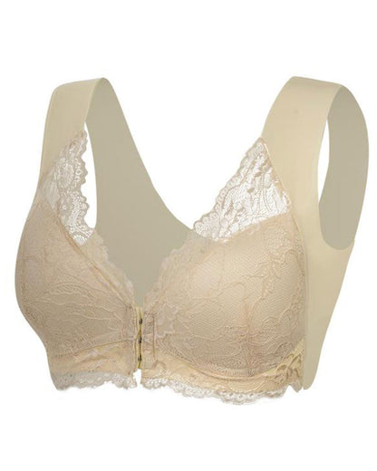 Hugmecurve® Women's Contrast Lace Hook & Eye Front PushUp Bra
