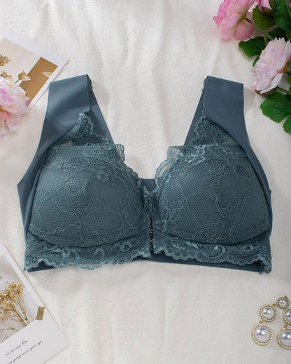 Hugmecurve® Women's Contrast Lace Hook & Eye Front PushUp Bra