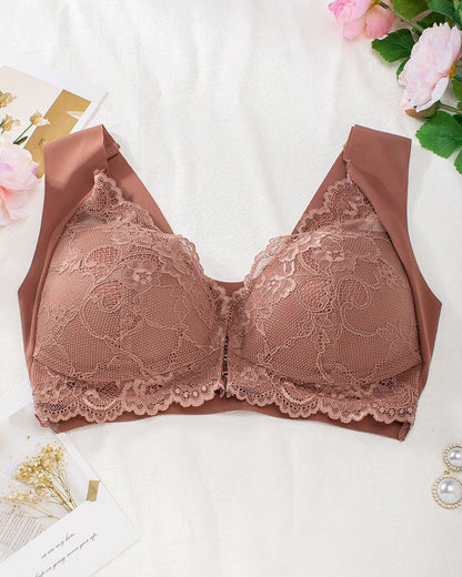 Hugmecurve® Women's Contrast Lace Hook & Eye Front PushUp Bra