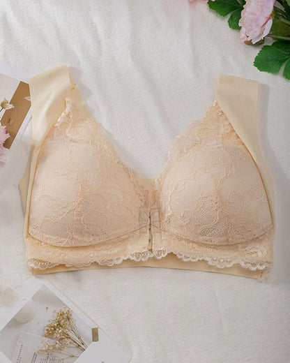 Hugmecurve® Women's Contrast Lace Hook & Eye Front PushUp Bra