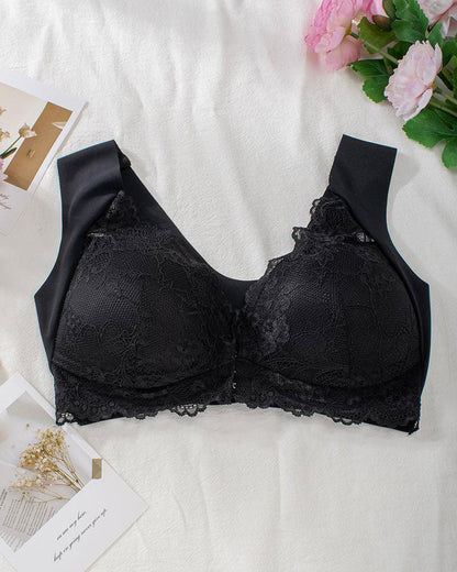 Hugmecurve® Women's Contrast Lace Hook & Eye Front PushUp Bra