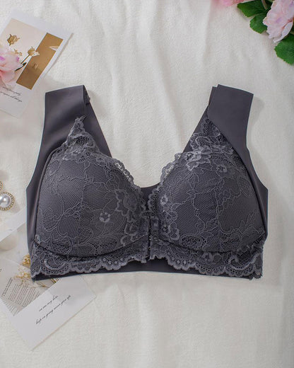Hugmecurve® Women's Contrast Lace Hook & Eye Front PushUp Bra