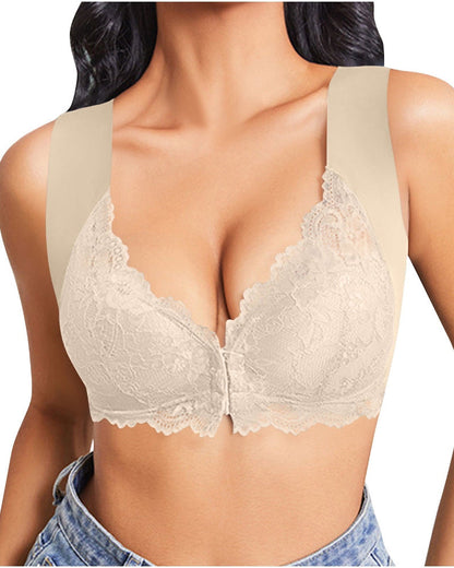 Hugmecurve® Women's Contrast Lace Hook & Eye Front PushUp Bra