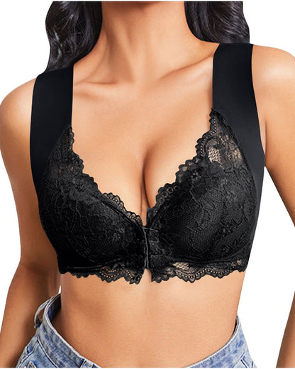 Hugmecurve® Women's Contrast Lace Hook & Eye Front PushUp Bra