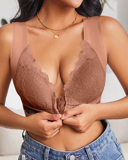 Hugmecurve® Women's Contrast Lace Hook & Eye Front PushUp Bra