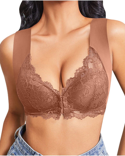 Hugmecurve® Women's Contrast Lace Hook & Eye Front PushUp Bra