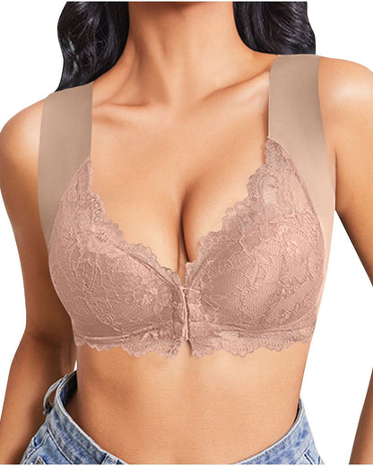 Hugmecurve® Women's Contrast Lace Hook & Eye Front PushUp Bra