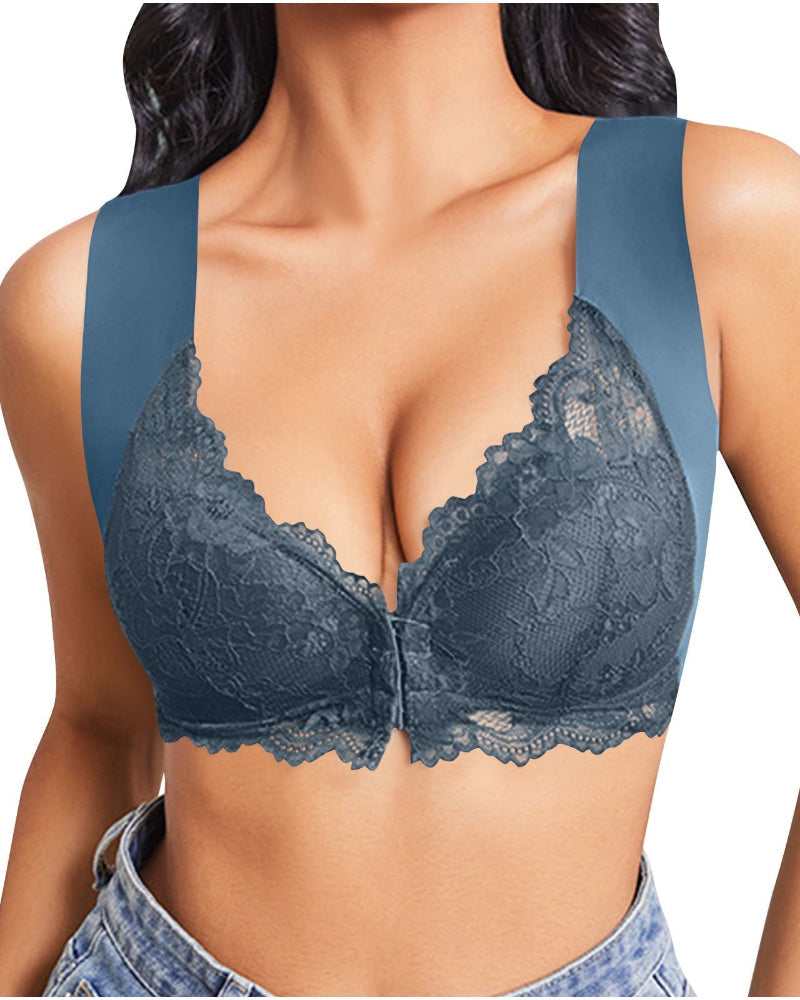 Hugmecurve® Women's Contrast Lace Hook & Eye Front PushUp Bra