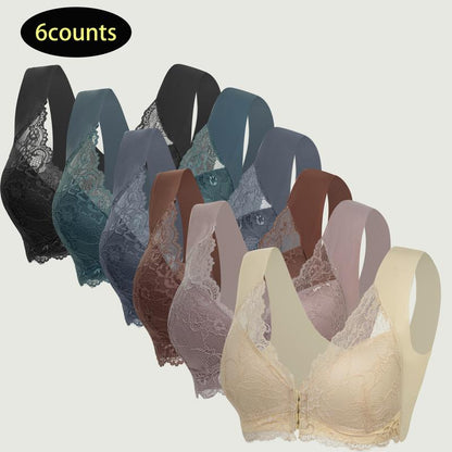 Hugmecurve® Women's Contrast Lace Hook & Eye Front PushUp Bra