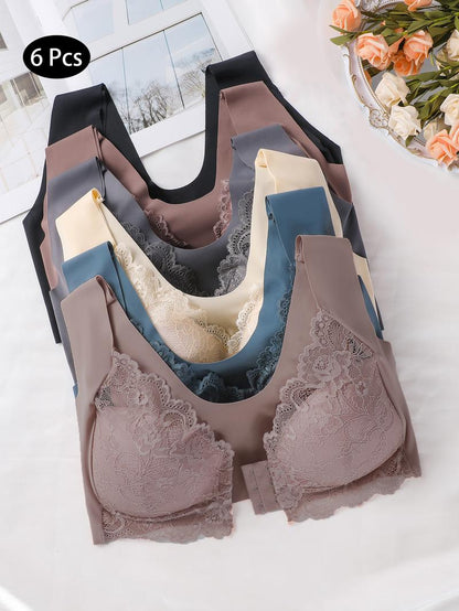 Hugmecurve® Women's Contrast Lace Hook & Eye Front PushUp Bra