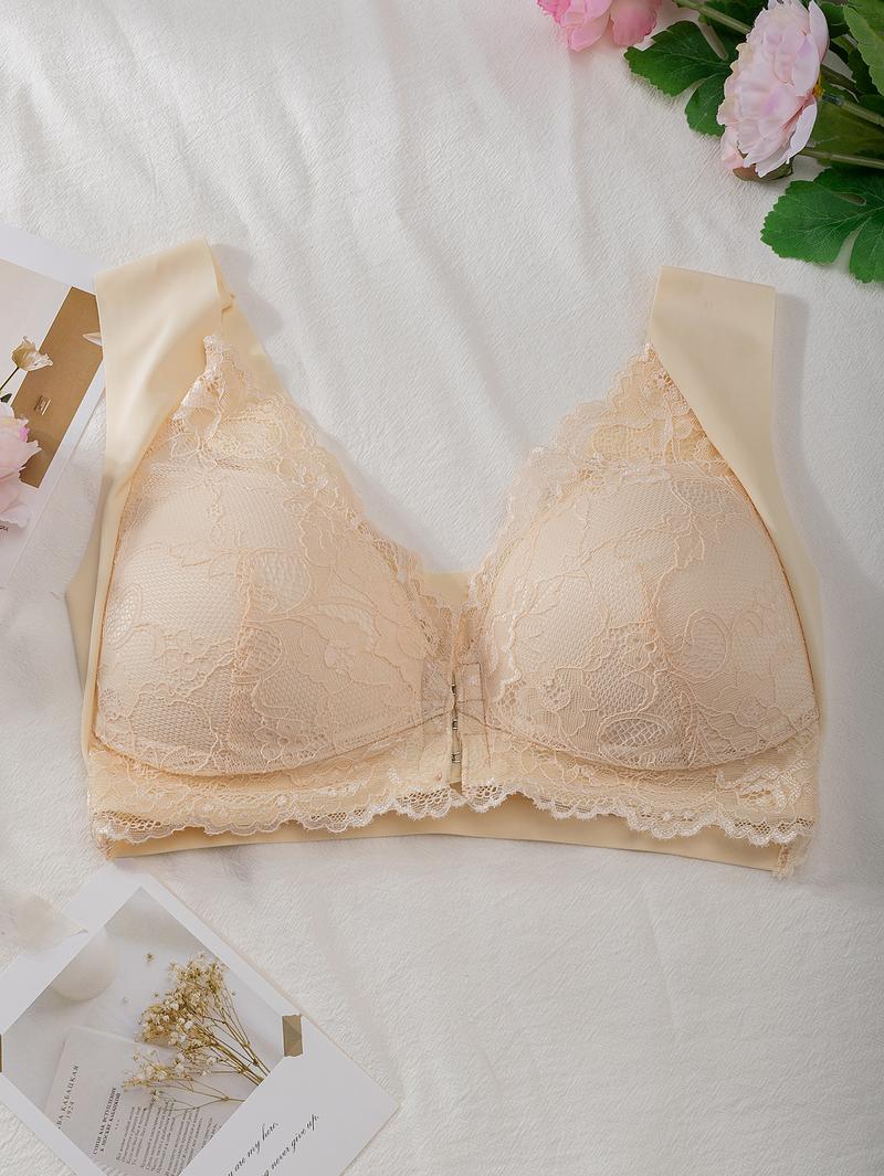 Hugmecurve® Women's Contrast Lace Hook & Eye Front PushUp Bra