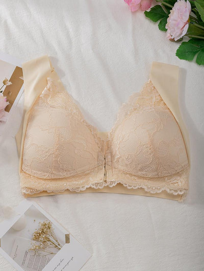 Hugmecurve® Women's Contrast Lace Hook & Eye Front PushUp Bra