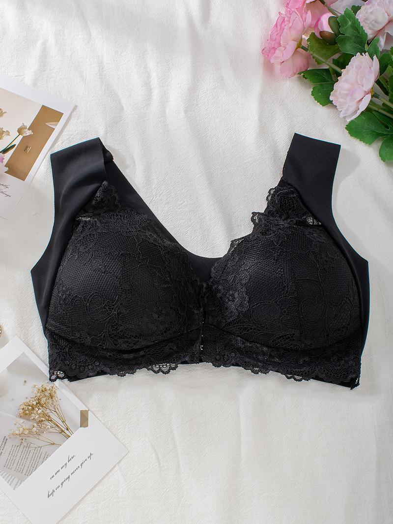 Hugmecurve® Women's Contrast Lace Hook & Eye Front PushUp Bra