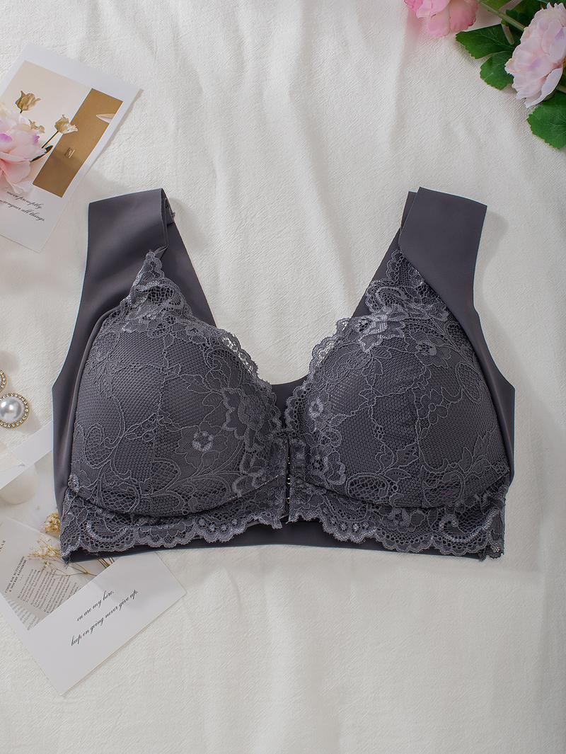 Hugmecurve® Women's Contrast Lace Hook & Eye Front PushUp Bra