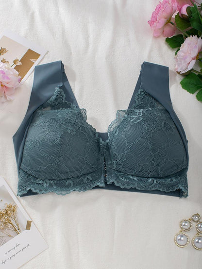 Hugmecurve® Women's Contrast Lace Hook & Eye Front PushUp Bra