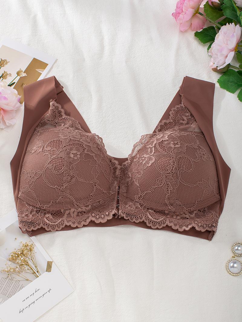 Hugmecurve® Women's Contrast Lace Hook & Eye Front PushUp Bra