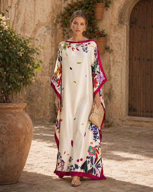 Fiora Garden Maxi Kaftan - Ivory Bloom Garden / XS - Maxi Dresses